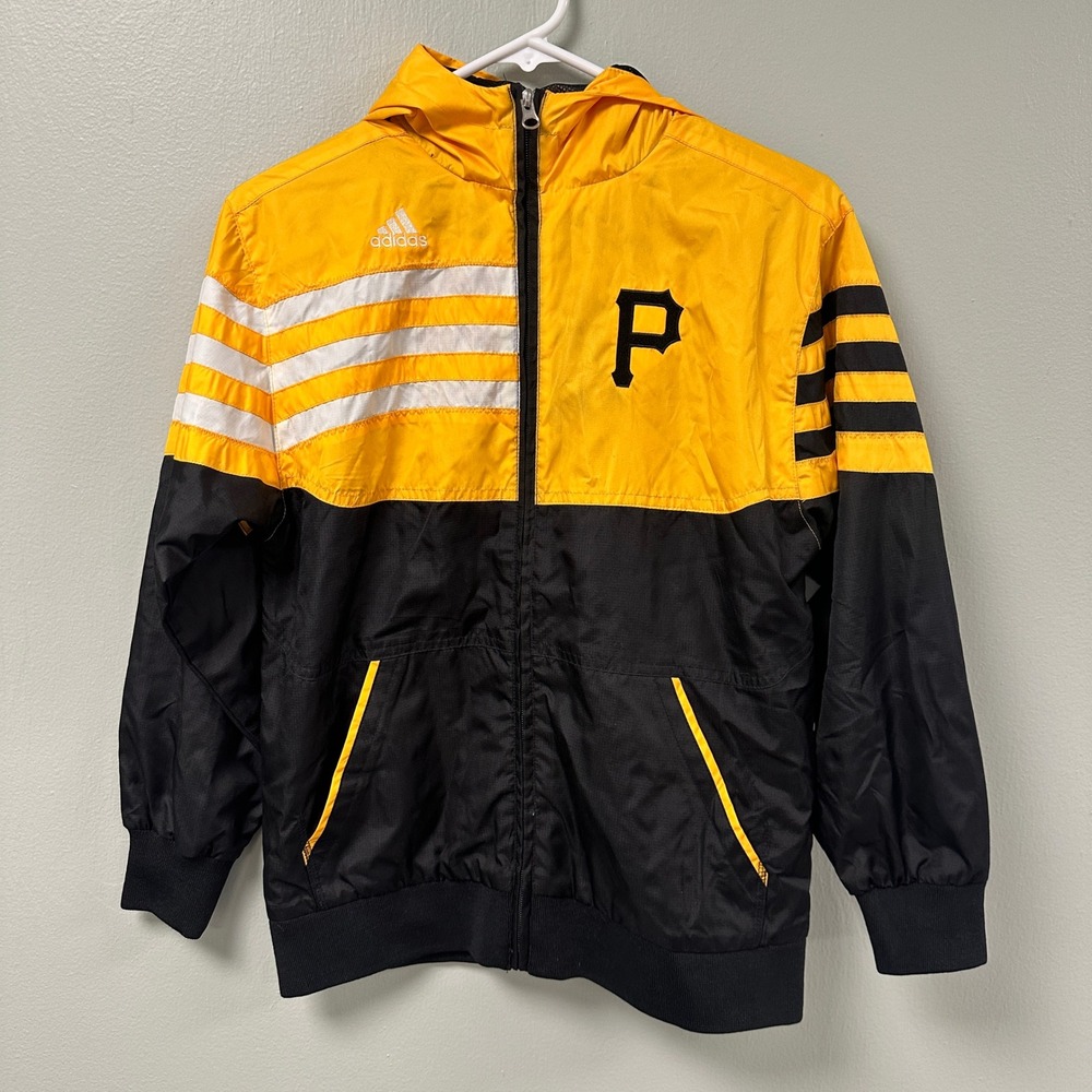 Adidas Pittsburgh Pirates Kids Windbreaker Jacket Yellow Black Medium 10/12 MLB